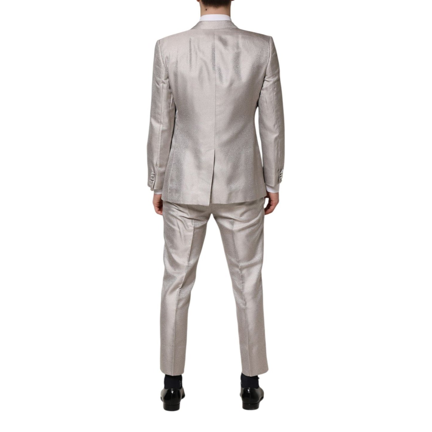 Dolce & Gabbana Light Gray Jacquard Silk Dotted 2 Piece Suit