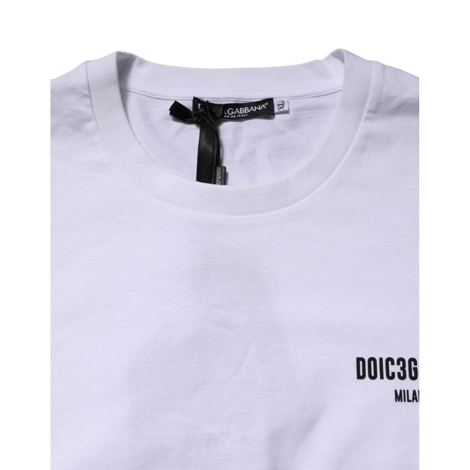 Dolce & Gabbana White Cotton Logo Print Crew Neck T-shirt