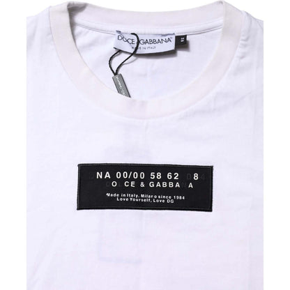 Dolce & Gabbana White Cotton Logo Patch Crew Neck T-shirt