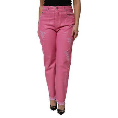 Dolce & Gabbana Pink Tattered Mid Waist Tapered Denim Jeans