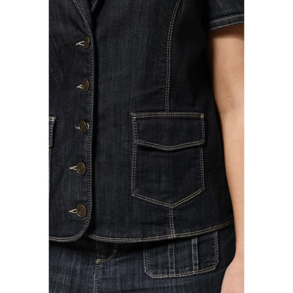 Escada Black Cotton Blend Denim Top Skirt Casual Set Escada