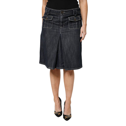 Escada Black Cotton Blend Denim Top Skirt Casual Set Escada