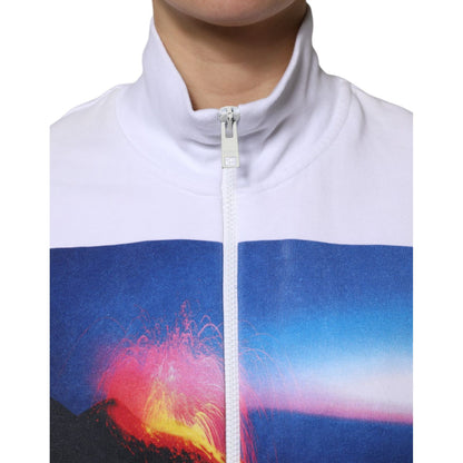 MSGM White Graphic Print Cotton Long Sleeves Full Zip Bomber Jacket MSGM