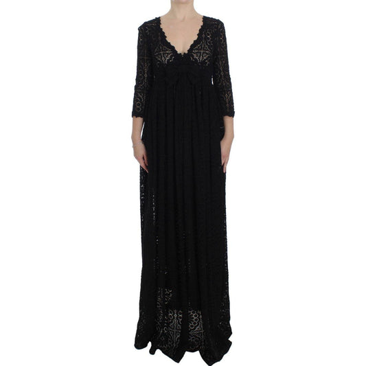 Dolce & Gabbana Black Ricamo Knitted Full Length Maxi Dress