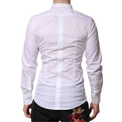 Dolce & Gabbana White GOLD Long Sleeves Dress Men Formal Shirt