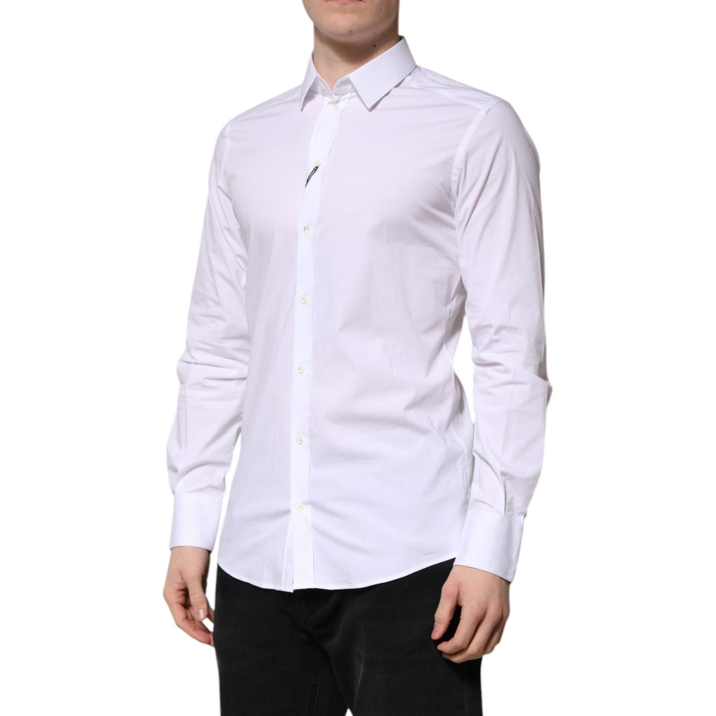 Dolce & Gabbana White Cotton GOLD Long Sleeves Formal Shirt