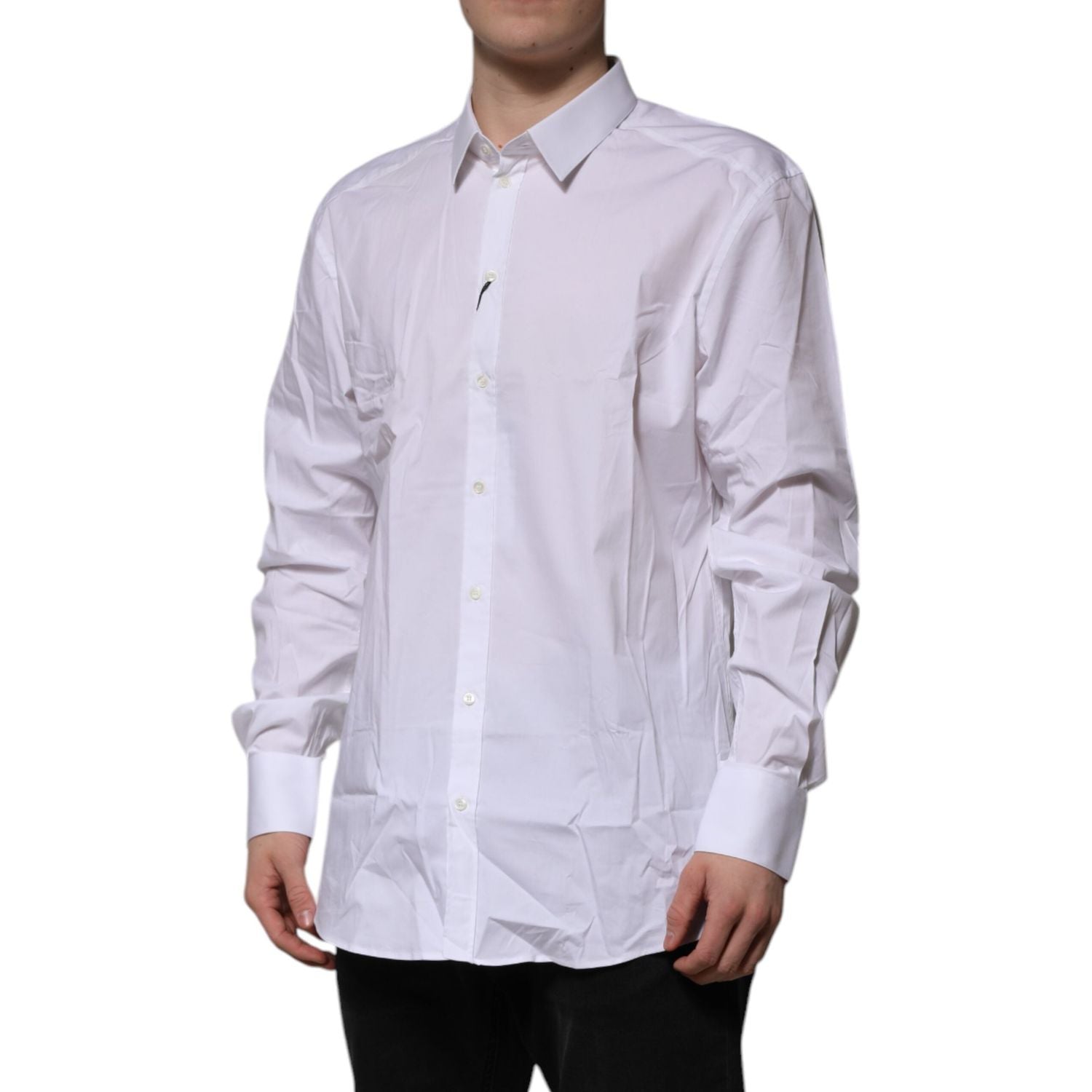 Dolce & Gabbana White Cotton GOLD Long Sleeves Formal Shirt