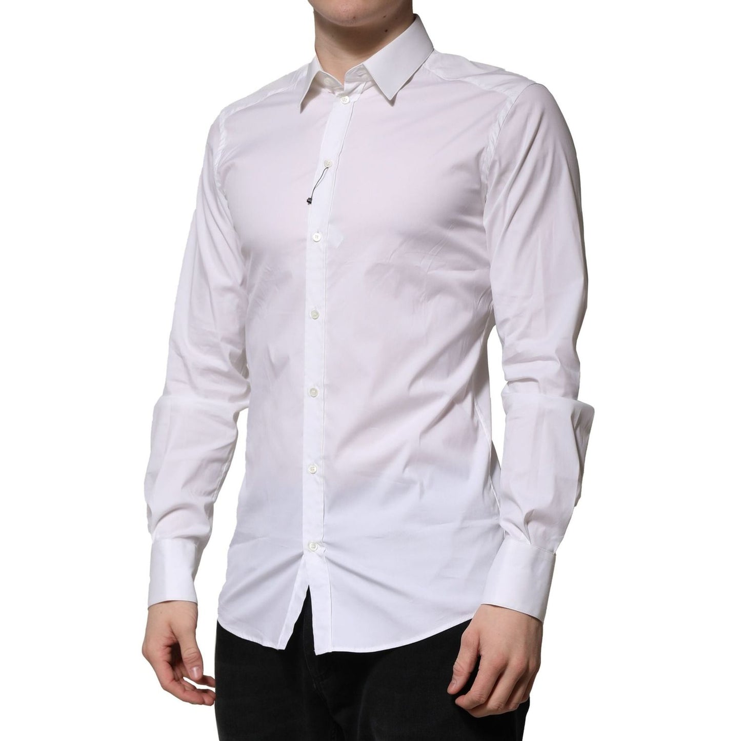 Dolce & Gabbana White Cotton Long Sleeves GOLD Formal Shirt