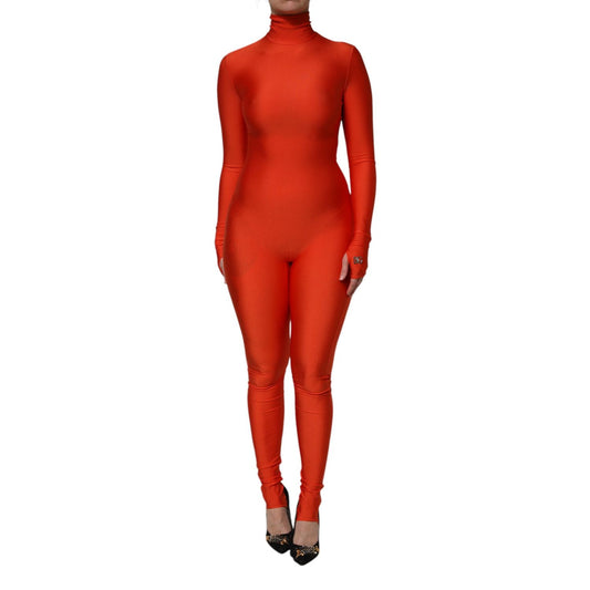 Dolce & Gabbana Red Nylon Turtleneck Bodycon Jumpsuit Dress