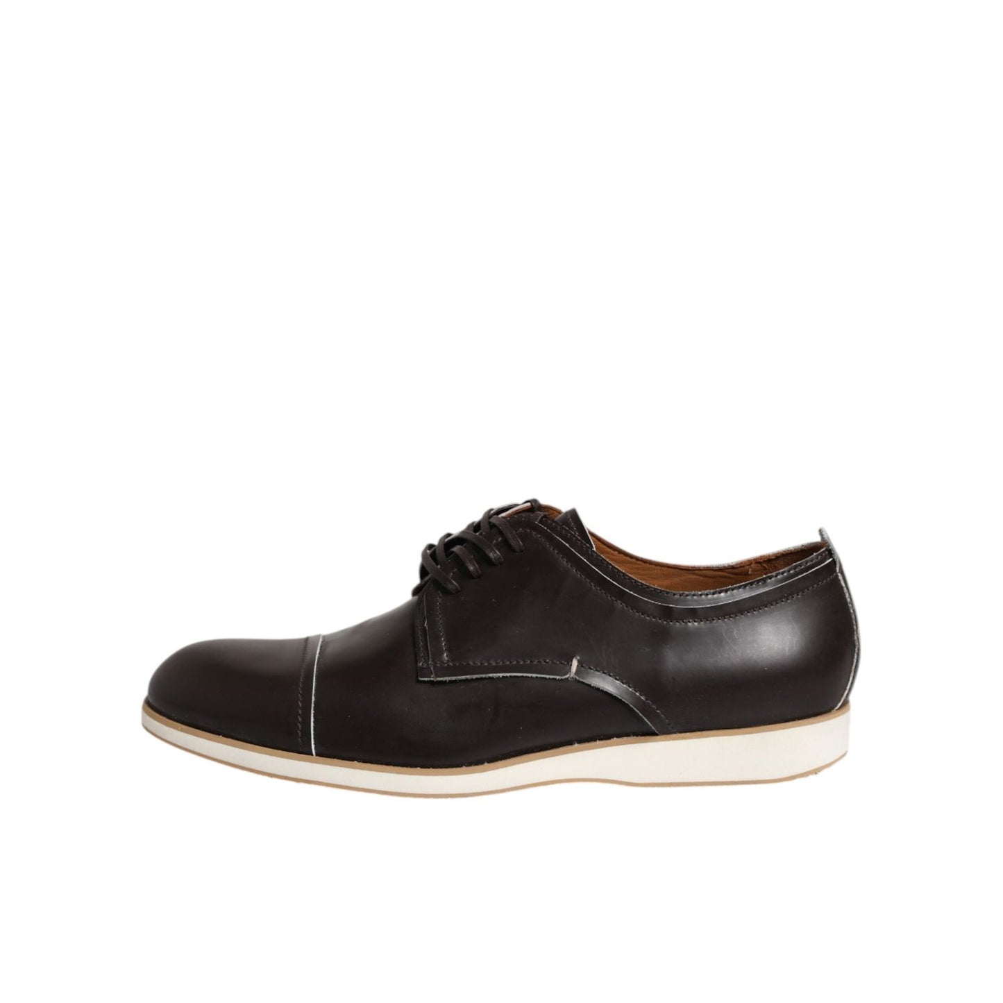 Pollini Dark Brown Leather Derby Lace Up Dress Formal Shoes Pollini
