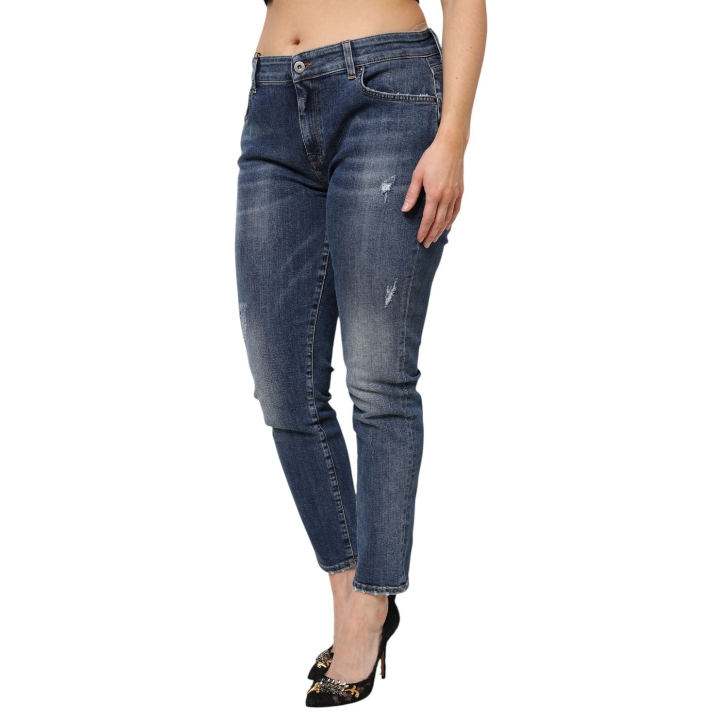 Dolce & Gabbana Blue Washed Cotton Low Waist Denim Jeans
