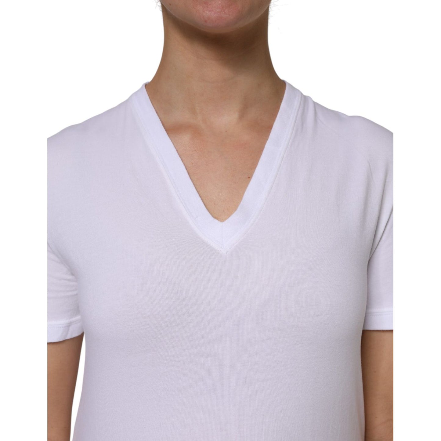 Dolce & Gabbana White Cotton Short Sleeves V-Neck Top T-shirt