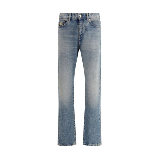 Versace Blue Cotton Straight-Leg Jeans Versace
