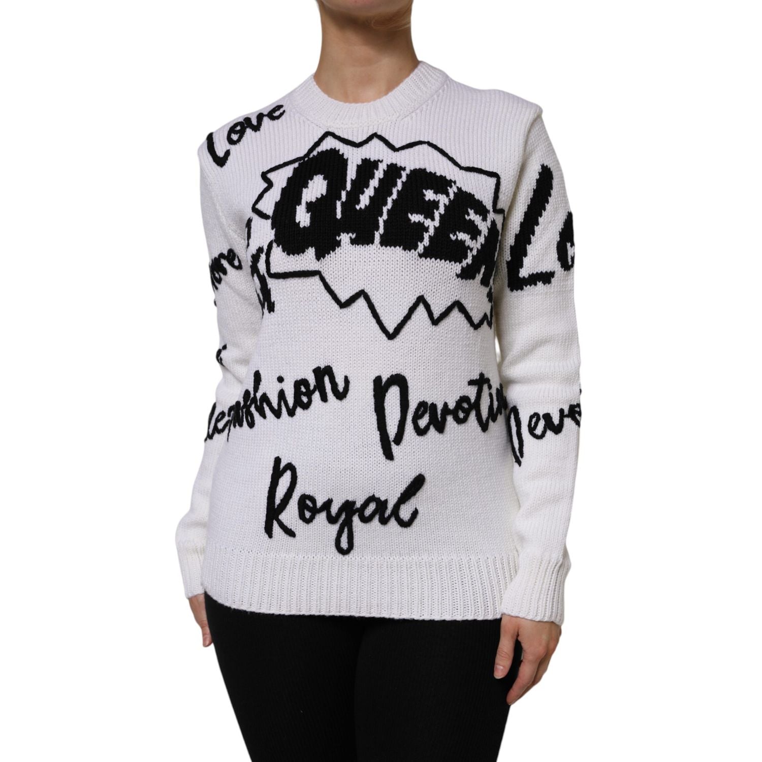 Dolce & Gabbana White Wool Knit Crew Neck Pullover Sweater