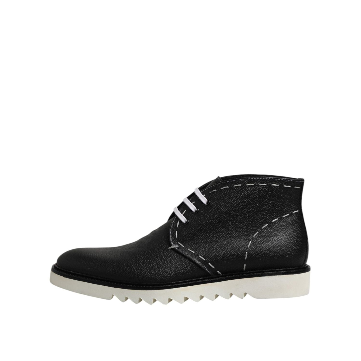 Dolce & Gabbana Black White Leather Ankle Boots Shoes