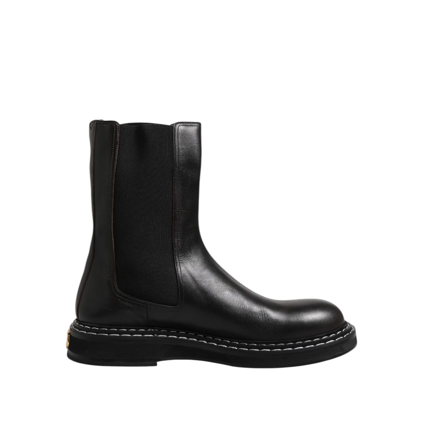 Dolce & Gabbana Black Leather Mid Calf Boots Flats Shoes