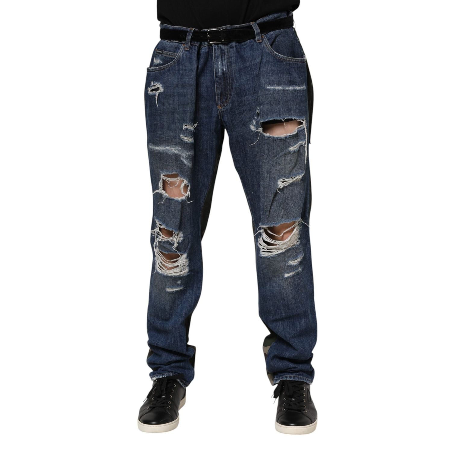 Dolce & Gabbana Blue Cotton Camouflage Denim Jeans