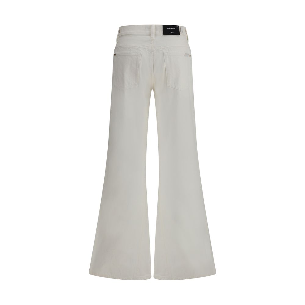 7FOR Cream Cotton Flared Jeans 7FOR