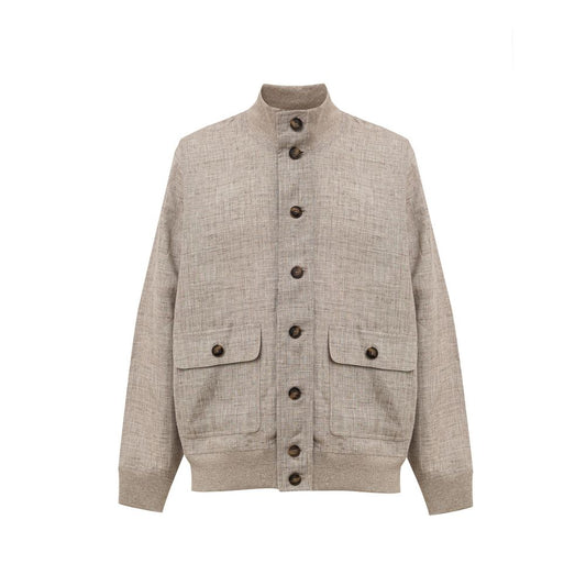 Gran Sasso Beige Linen Biker Jacket