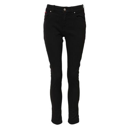 Dolce & Gabbana Black Cotton Logo Skinny Mid Waist Denim Jeans