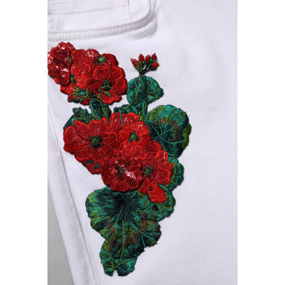 Dolce & Gabbana White Floral Embroidery GIRLY Denim Jeans