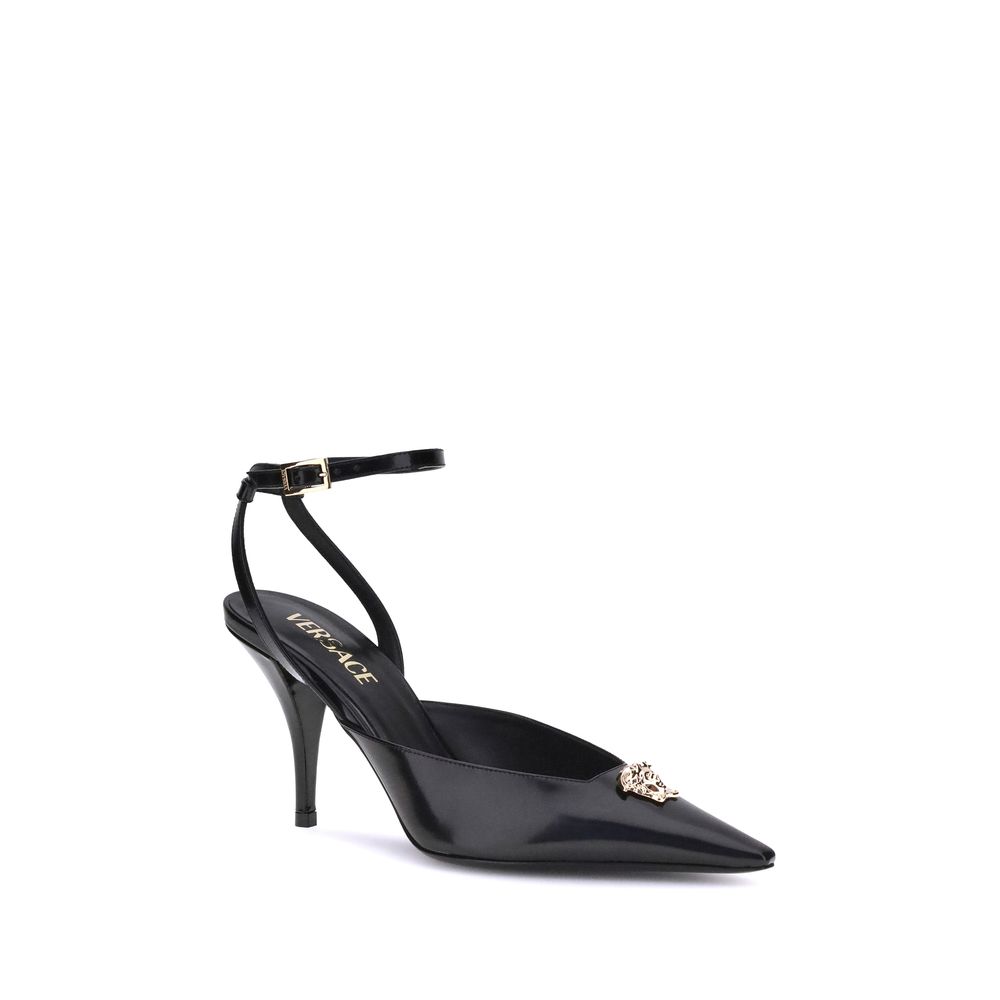 Versace Black Calf Leather Bos Taurus High Heel Pumps Versace