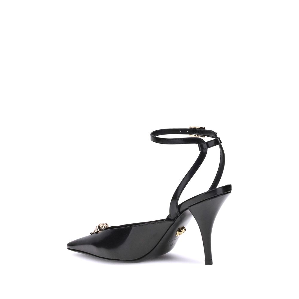 Versace Black Calf Leather Bos Taurus High Heel Pumps Versace