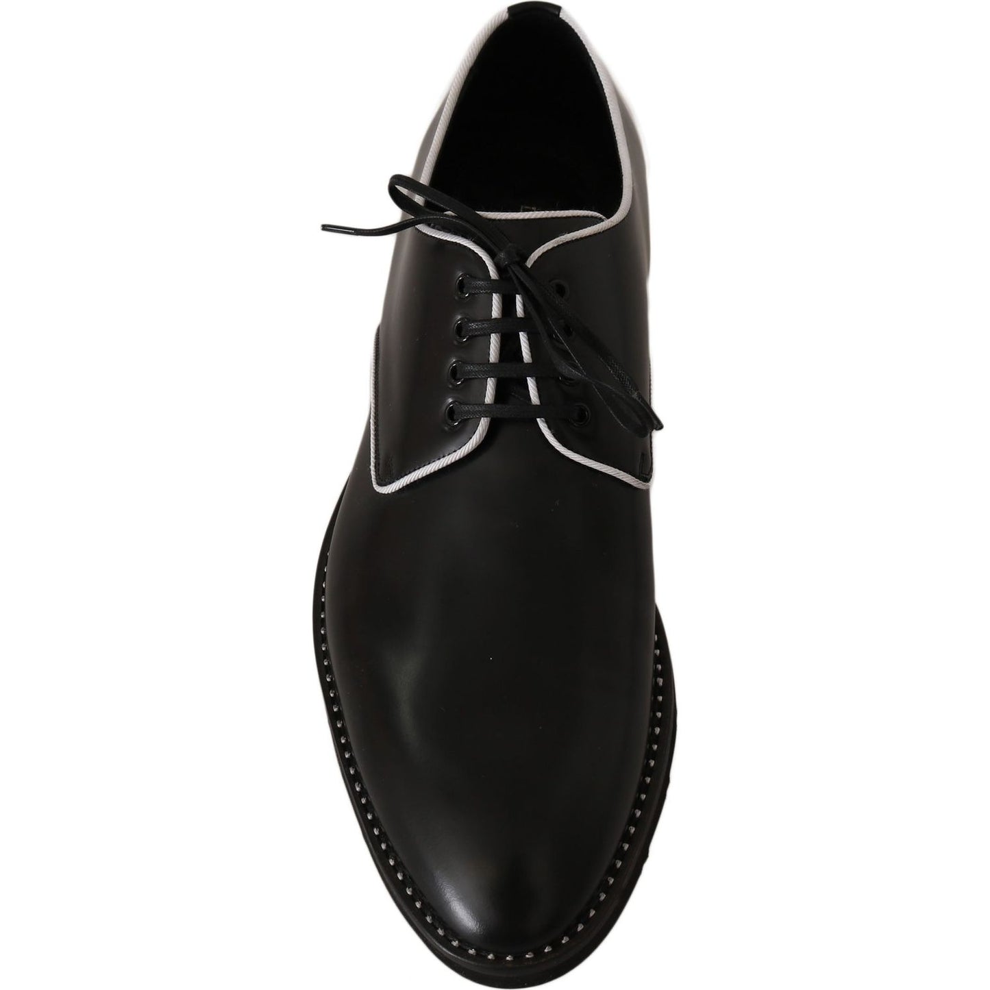 Dolce & Gabbana Black Leather White Line Dress Derby Shoes Dolce & Gabbana