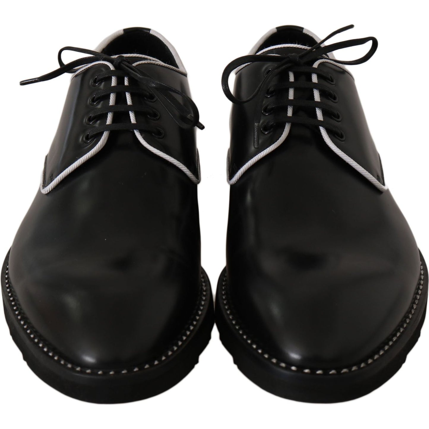 Dolce & Gabbana Black Leather White Line Dress Derby Shoes Dolce & Gabbana