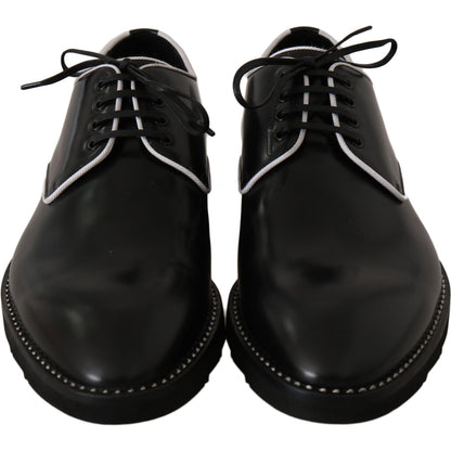 Dolce & Gabbana Black Leather White Line Dress Derby Shoes Dolce & Gabbana