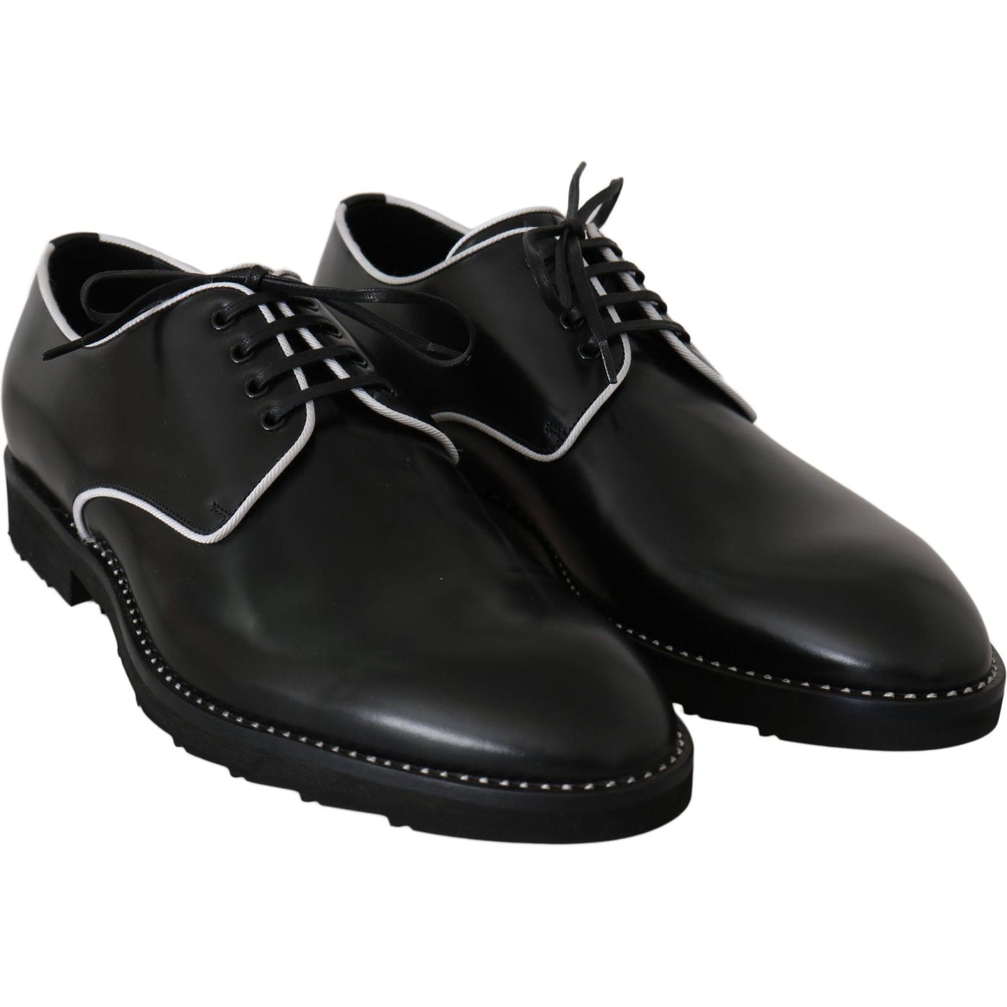 Dolce & Gabbana Black Leather White Line Dress Derby Shoes Dolce & Gabbana