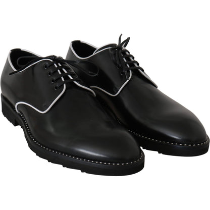 Dolce & Gabbana Black Leather White Line Dress Derby Shoes Dolce & Gabbana