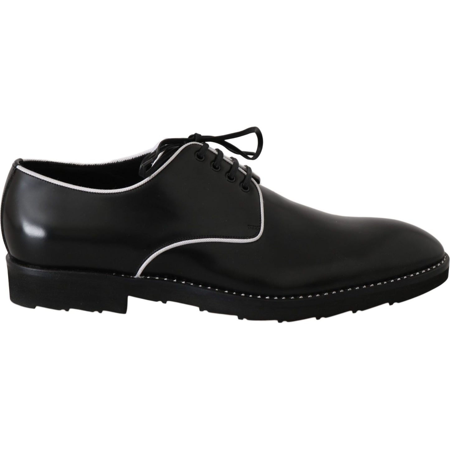 Dolce & Gabbana Black Leather White Line Dress Derby Shoes Dolce & Gabbana