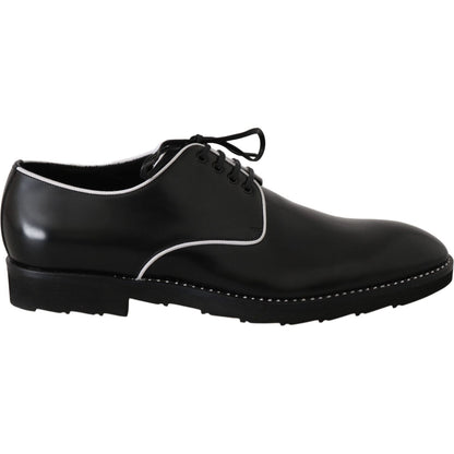 Dolce & Gabbana Black Leather White Line Dress Derby Shoes Dolce & Gabbana
