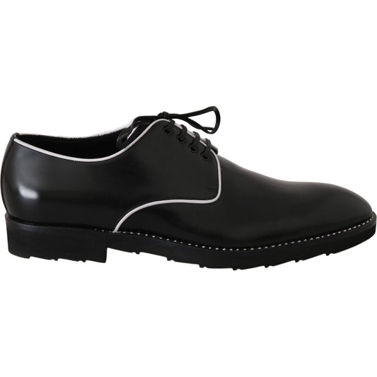 Dolce & Gabbana Black Leather White Line Dress Derby Shoes Dolce & Gabbana