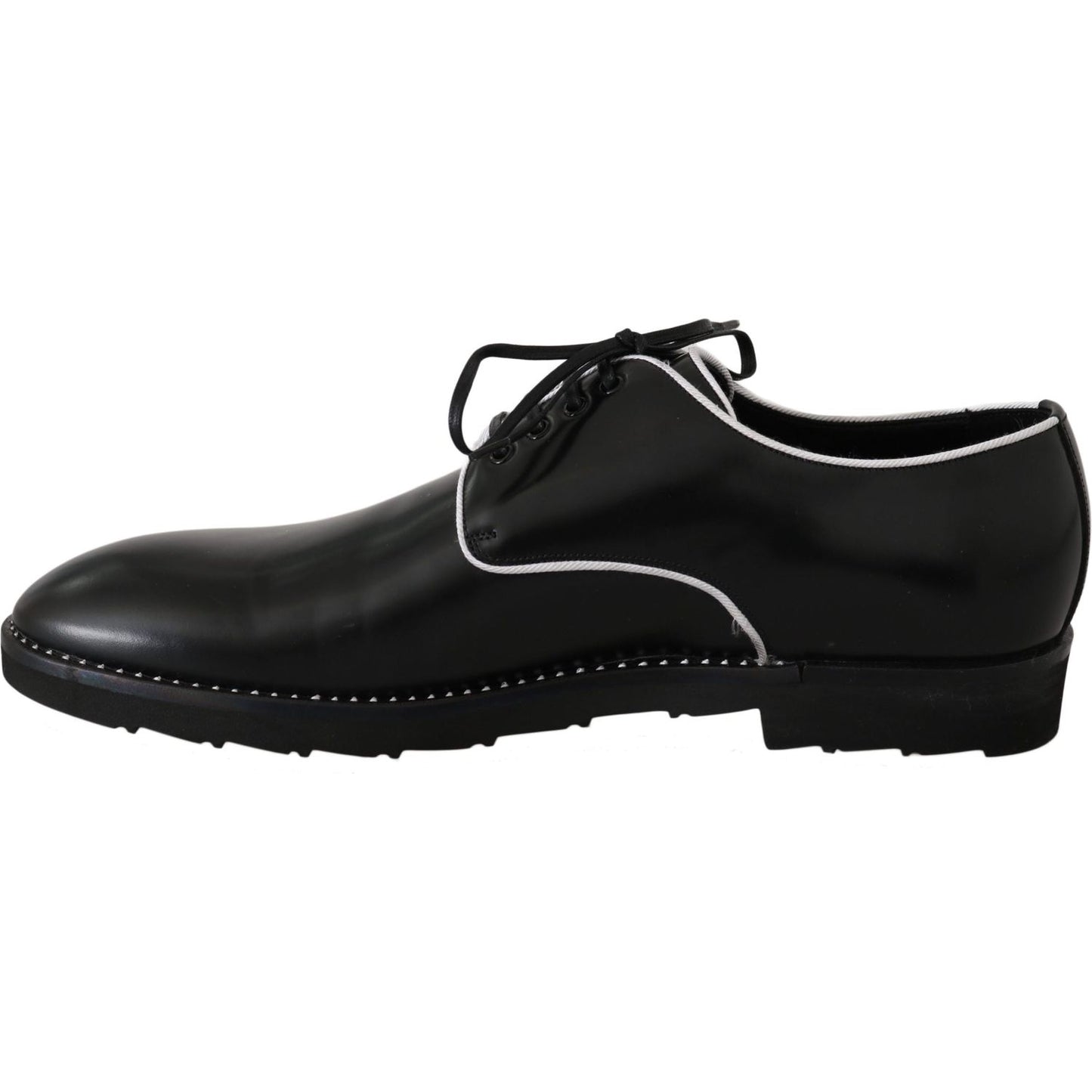 Dolce & Gabbana Black Leather White Line Dress Derby Shoes Dolce & Gabbana
