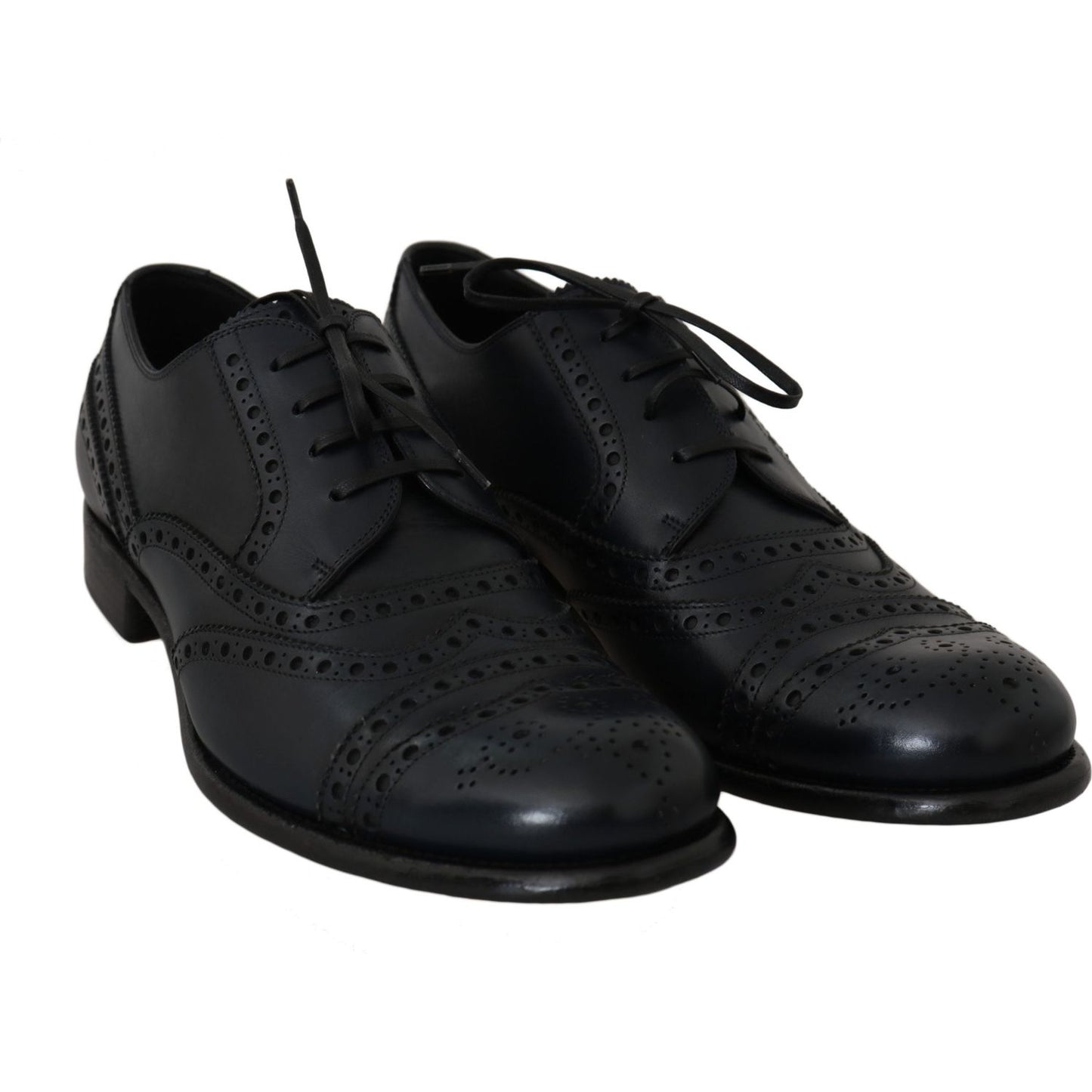 Dolce & Gabbana Elegant Blue Leather Wingtip Derby Shoes Dolce & Gabbana Black