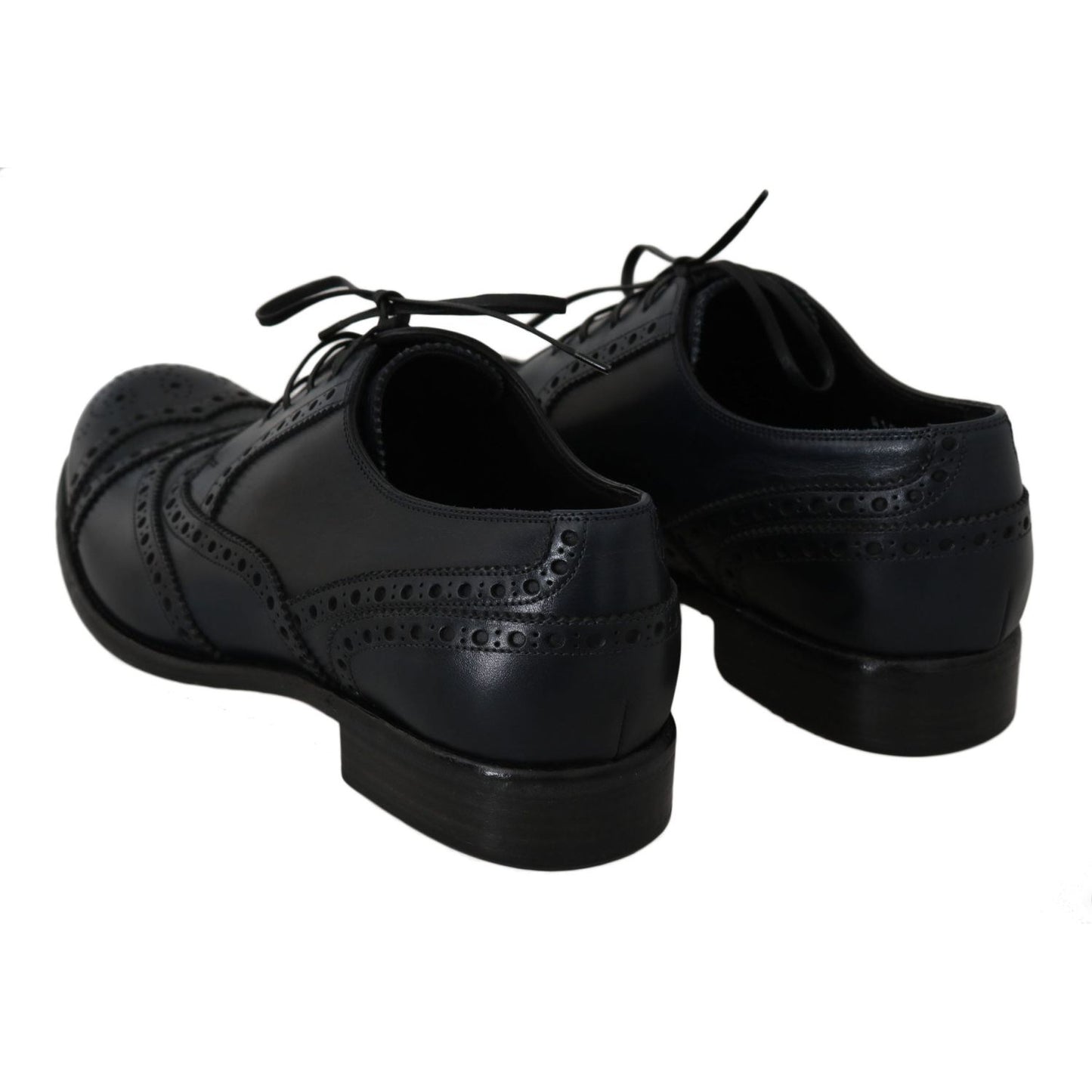 Dolce & Gabbana Elegant Blue Leather Wingtip Derby Shoes Dolce & Gabbana Black