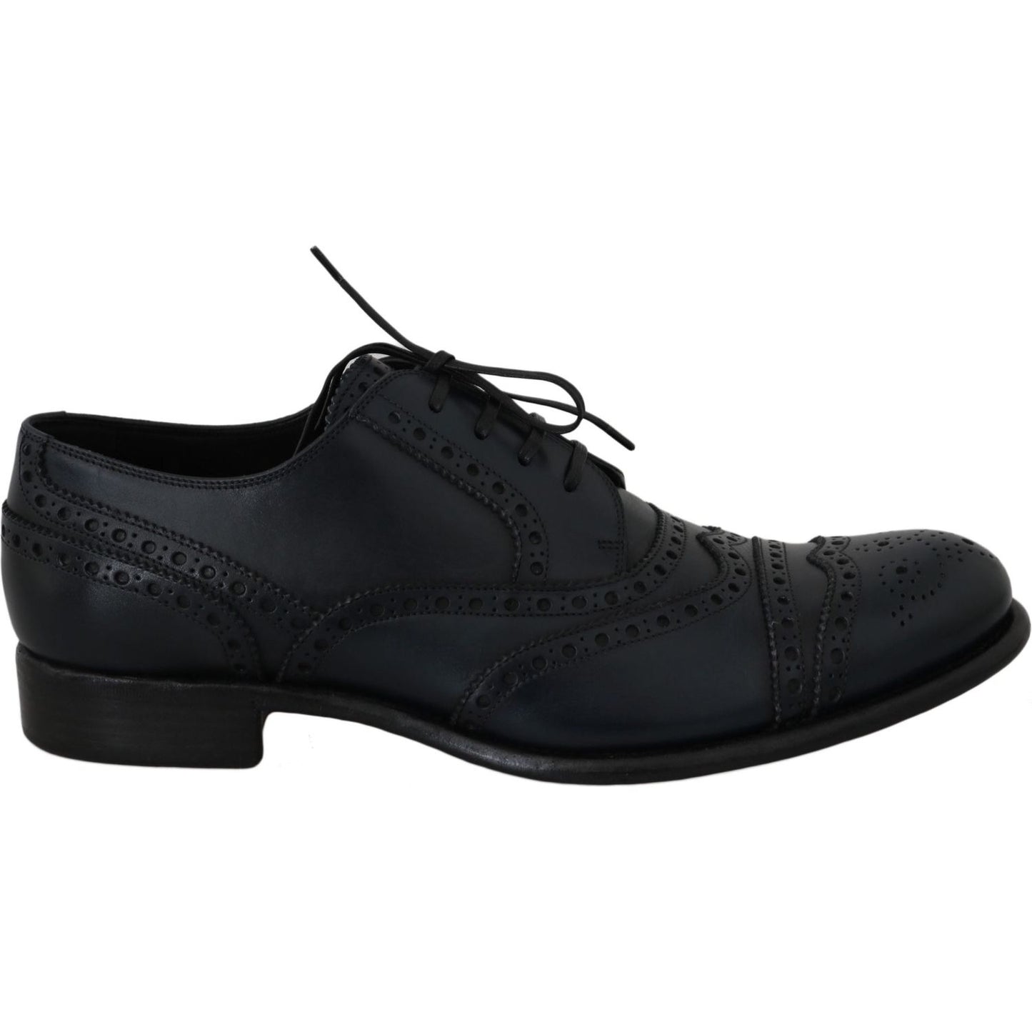 Dolce & Gabbana Elegant Blue Leather Wingtip Derby Shoes Dolce & Gabbana Black