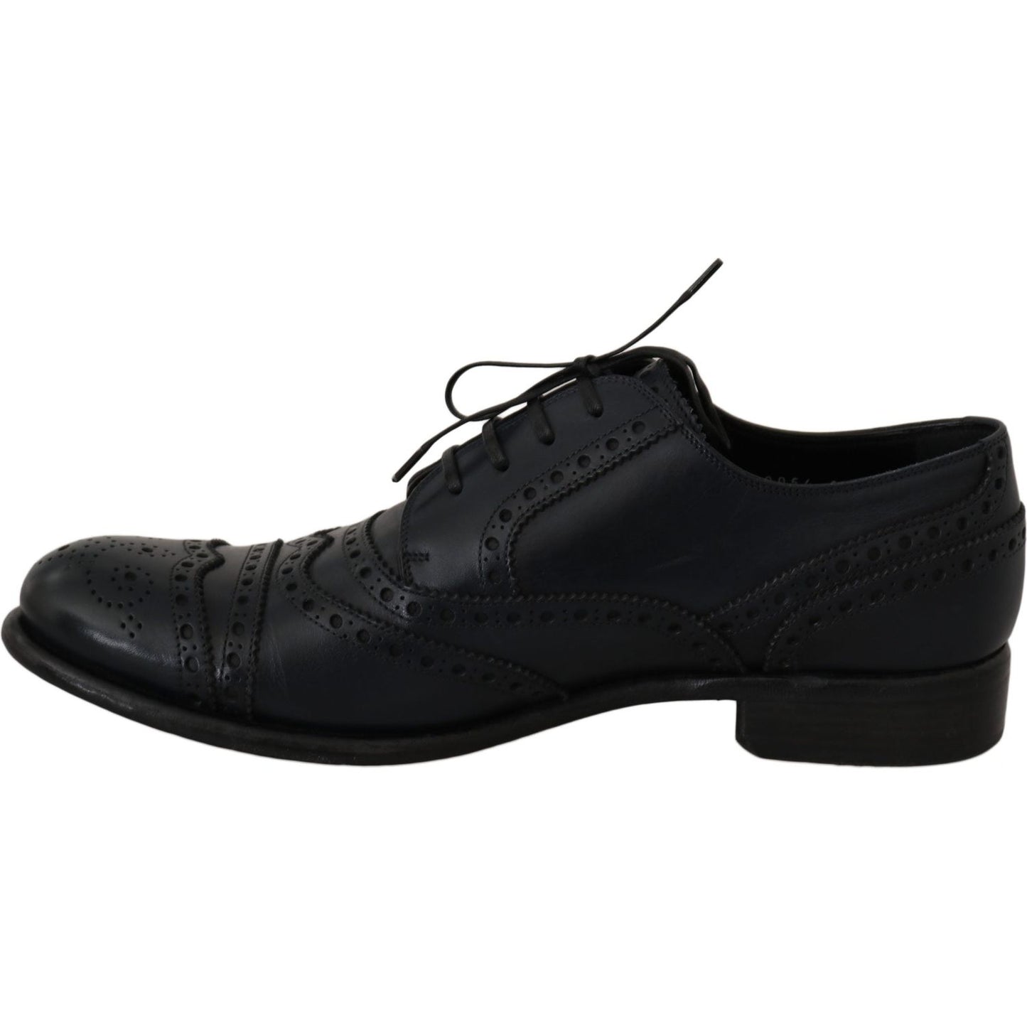 Dolce & Gabbana Elegant Blue Leather Wingtip Derby Shoes Dolce & Gabbana Black