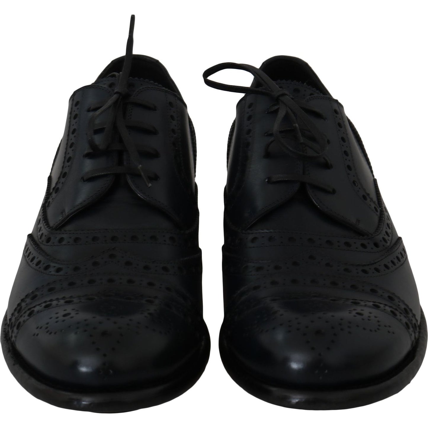 Dolce & Gabbana Elegant Blue Leather Wingtip Derby Shoes Dolce & Gabbana Black