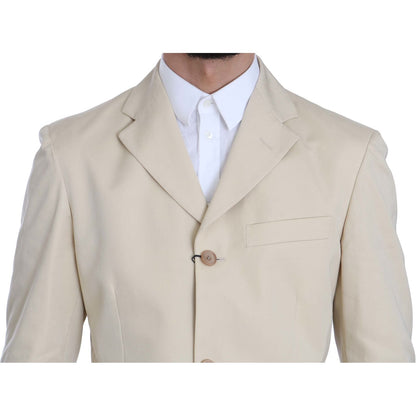 Romeo Gigli Two Piece 3 Button Beige Cotton Solid Suit