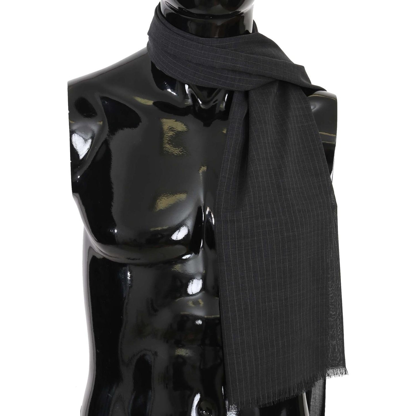 Dolce & Gabbana Gray 100% Wool Striped Pattern Wrap Scarf Dolce & Gabbana