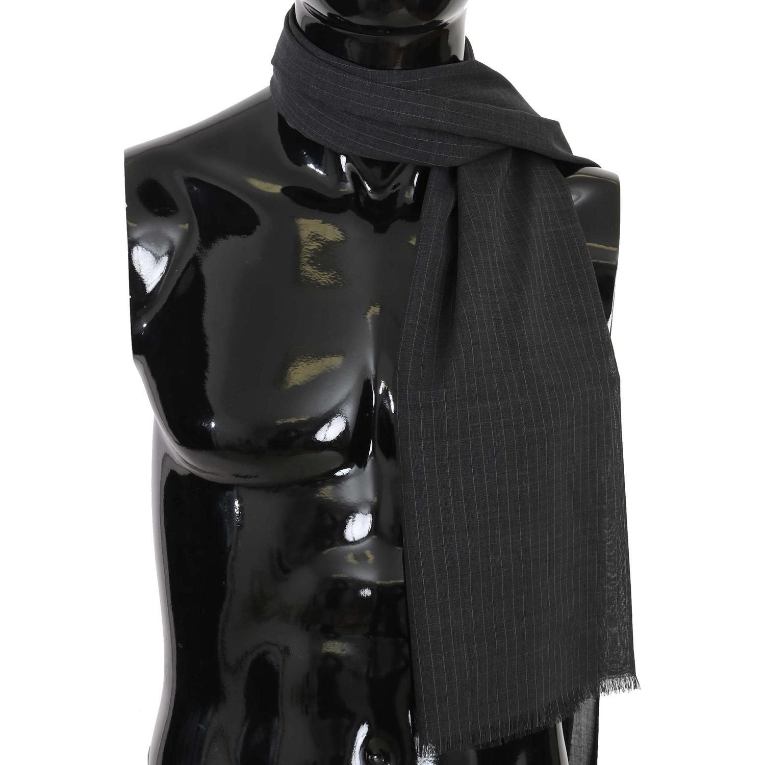 Dolce & Gabbana Gray 100% Wool Striped Pattern Wrap Scarf