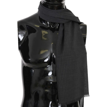 Dolce & Gabbana Gray 100% Wool Striped Pattern Wrap Scarf Dolce & Gabbana