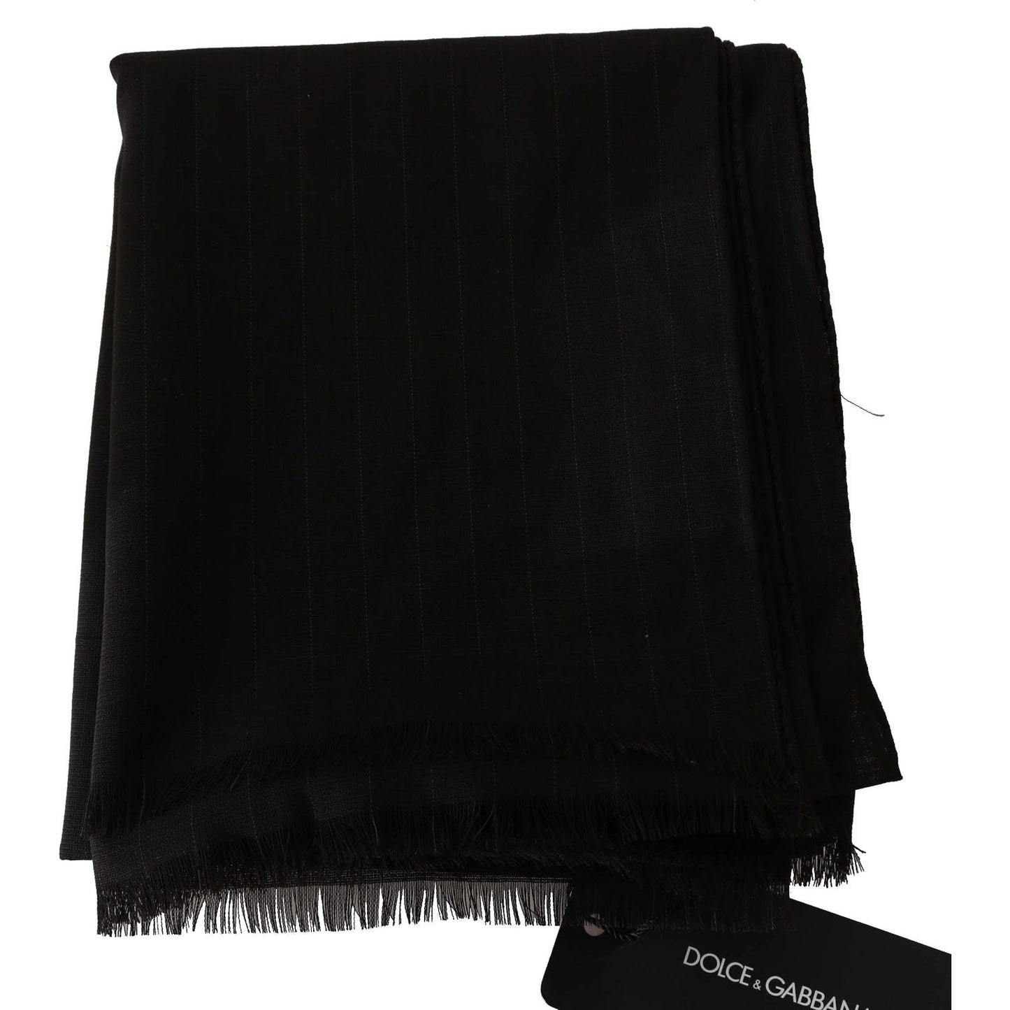 Dolce & Gabbana Dark Gray Virgin Wool Striped Pattern Wrap Scarf Dolce & Gabbana