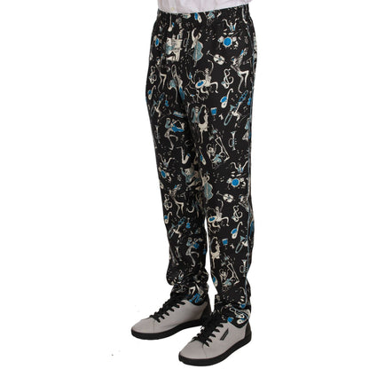 Dolce & Gabbana Black Musical Instrument Sleepwear Pants