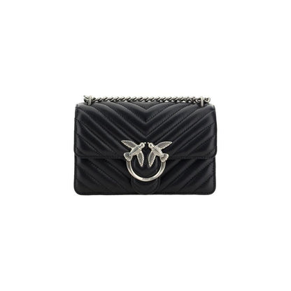 PINKO Black Calf Leather Bos Taurus Shoulder Bag