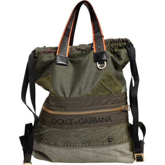 Dolce & Gabbana Military Green Patchwork Rucksack Backpack Bag