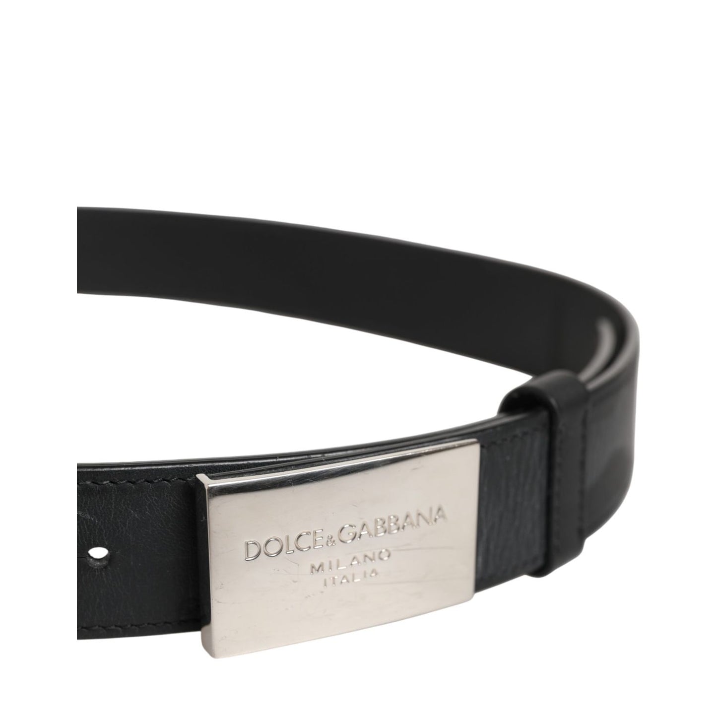 Dolce & Gabbana Black Leather Classic Metal Logo Buckle Belt